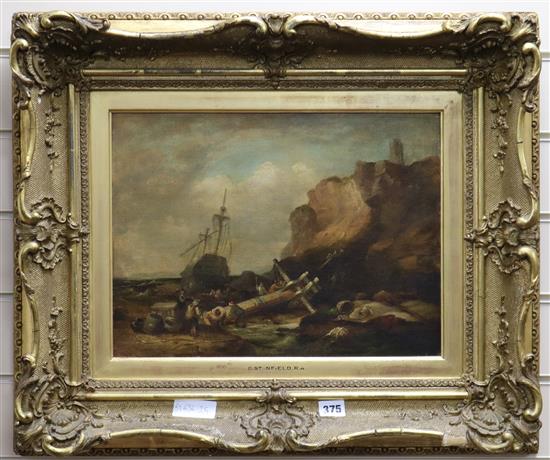 In the manner of Clarkson Stanfield R.A. Coastal study of a shipwreck 30 x 40cm